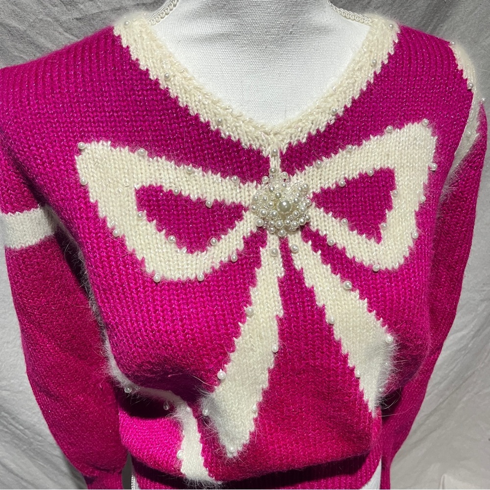 vintage 80s pearl bow sweater